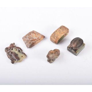 中国 玉石翡翠石 帯鈎 筆架 亀摘印材など 5点まとめて C R3947の