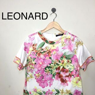 レオナール(LEONARD)のB453LEONARDレオナール 花柄半袖カットソートップス ピンク系  L(カットソー(半袖/袖なし))