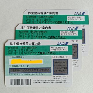 エーエヌエー(ゼンニッポンクウユ)(ANA(全日本空輸))の全日空　ANA　株主優待券　3枚(その他)