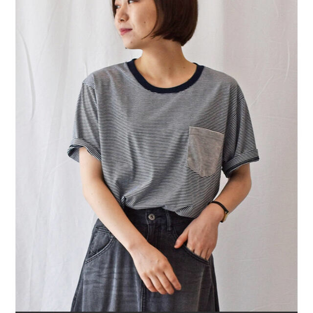 ベーシック半袖ポケットTシャツ(ネイビー)新品未使用　XL レディースのトップス(Tシャツ(半袖/袖なし))の商品写真