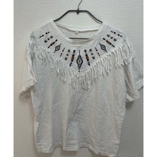 【匿名配送】フリンジ トップス  半袖 ホワイト レディース(Tシャツ(半袖/袖なし))