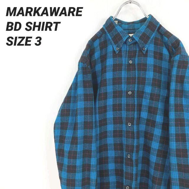 MARKAWEAR(マーカウェア)のMARKAWAREマーカウェア長袖チェックボタンダウンシャツ青黒ユニセックス古着 メンズのトップス(シャツ)の商品写真