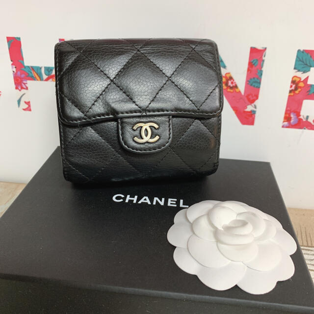 CHANEL シャネル キャビアスキン コンパクトウォレット 三つ折り財布