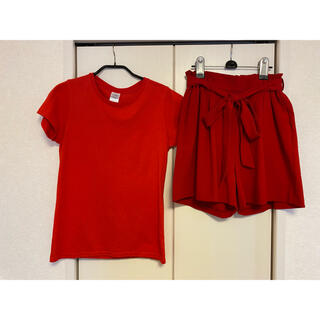 レッド　赤　Tシャツ キュロット　セット(Tシャツ(半袖/袖なし))