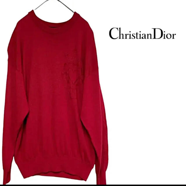 Christian Dior(クリスチャンディオール)の【激レア】90s Christian Dior  ニット エンブレム  赤 XL メンズのトップス(ニット/セーター)の商品写真