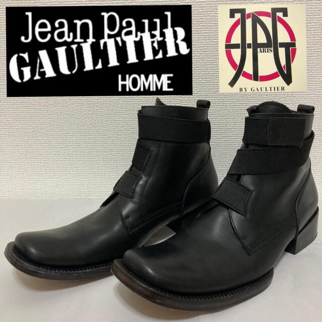 送料無料美品◆Jean Paul GAULTIER ゴルチエ◆スクエアトゥ レザーブーツ