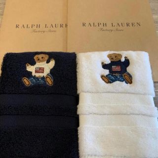 ラルフローレン(Ralph Lauren)のラルフローレン　ウォッシュタオル　2枚セット　ホワイト&ネイビー(タオル/バス用品)