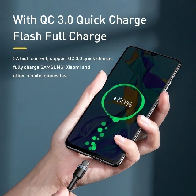 【新品】赤 Baseus 100W USB C To C ケーブル 2m スマホ/家電/カメラのスマートフォン/携帯電話(バッテリー/充電器)の商品写真