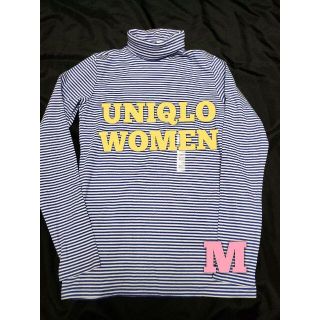 ユニクロ(UNIQLO)のUNIQLO WOMEN/ボーダー/タートルネック/長袖Tシャツ/ブルー/M(Tシャツ(長袖/七分))