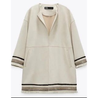 ザラ(ZARA)の【ZARA】ザラ XS コントラスト フェイクスエード ジャケット カーディガン(ノーカラージャケット)