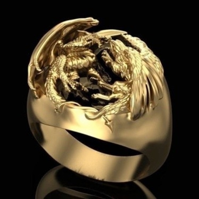 【SALE】リング　メンズ　指輪 ゴールド　龍　ドラゴン　20号 レディースのアクセサリー(リング(指輪))の商品写真