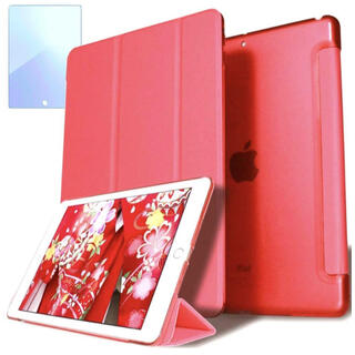 レッド　iPad10.2インチ　第9世代ケース　ガラスフィルムセット(iPadケース)