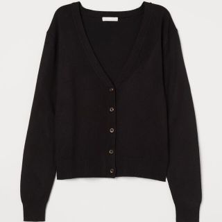 エイチアンドエム(H&M)の美品 H&M basics Vネック カーディガン L ブラック 黒(カーディガン)