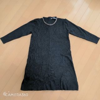 ザラ(ZARA)の値下げしました！【ZARA】 ビジュー襟ニットワンピース　Mサイズ(ミニワンピース)