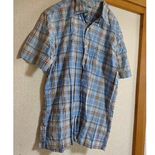 大きいサイズ、カントリー風半袖のボタンシャツ水色(Tシャツ(半袖/袖なし))