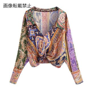 ザラ(ZARA)の🎃10月新作👻6203◆vintage ヴィンテージ レトロ柄 シャツ ブラウス(シャツ/ブラウス(長袖/七分))
