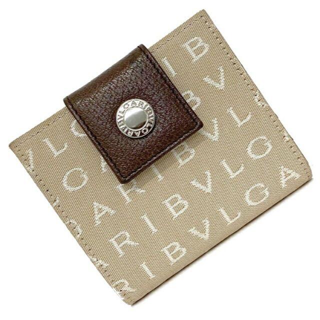 BVLGARI　ブルガリ　二つ折り財布　キャンバス　レザー　革　ブラック　ロゴ