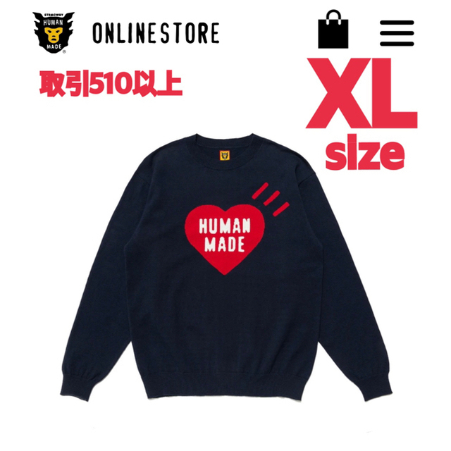 HUMAN MADE HEART KNIT L/S NAVY XLサイズHM22CS025素材