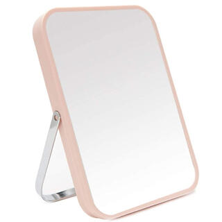 YEAKE 化粧鏡 鏡 卓上 サポート付き90°回転手鏡 ピンク＊１個(卓上ミラー)