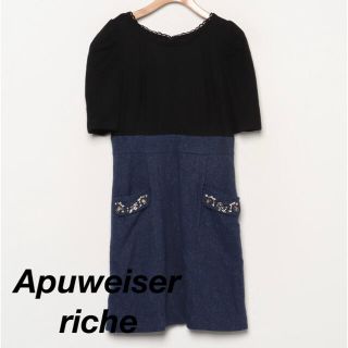 アプワイザーリッシェ(Apuweiser-riche)の美品＊雑誌掲載 Apuweiser-riche ドッキングワンピース ビジュー(ひざ丈ワンピース)