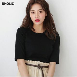 ディーホリック(dholic)のDHOLIC ハーフスリーブリブTシャツ ブラック(カットソー(長袖/七分))