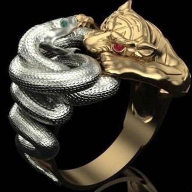【SALE】リング　メンズ　指輪　タイガー　スネーク　虎　蛇　20号 レディースのアクセサリー(リング(指輪))の商品写真