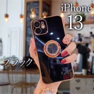 iPhone13 リングケース スマホケース ブラック TPU素材(iPhoneケース)