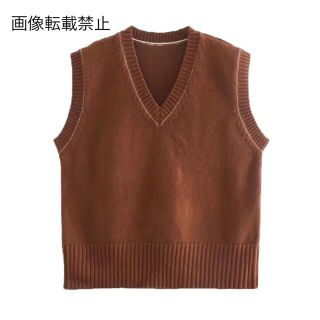 ザラ(ZARA)の🎃10月新作👻6224◆brown ブラウン ステッチ ニット ベスト(ニット/セーター)