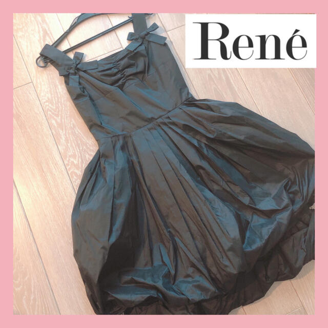 René(ルネ)の【新品】Rene ルネ シルク素材のバルンワンピース ワンピース 膝丈 黒 34 レディースのワンピース(ひざ丈ワンピース)の商品写真