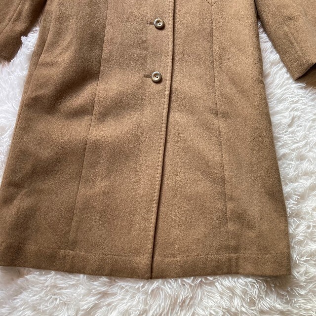 【Leilian】レリアン 7 キャメル ステンカラー ロング コート カシミヤ