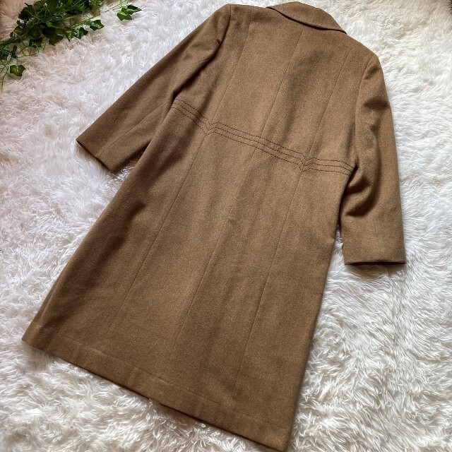 【Leilian】レリアン 7 キャメル ステンカラー ロング コート カシミヤ