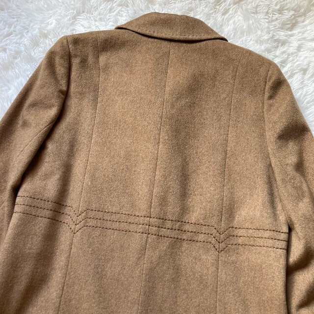【Leilian】レリアン 7 キャメル ステンカラー ロング コート カシミヤ