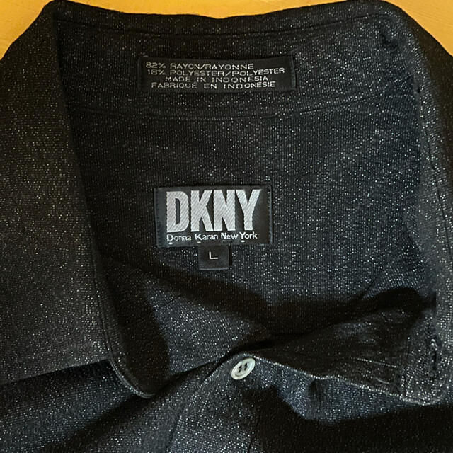 美品 DKNY ダナキャランニューヨーク 長袖ドレスシャツ 黒ラメ入り L