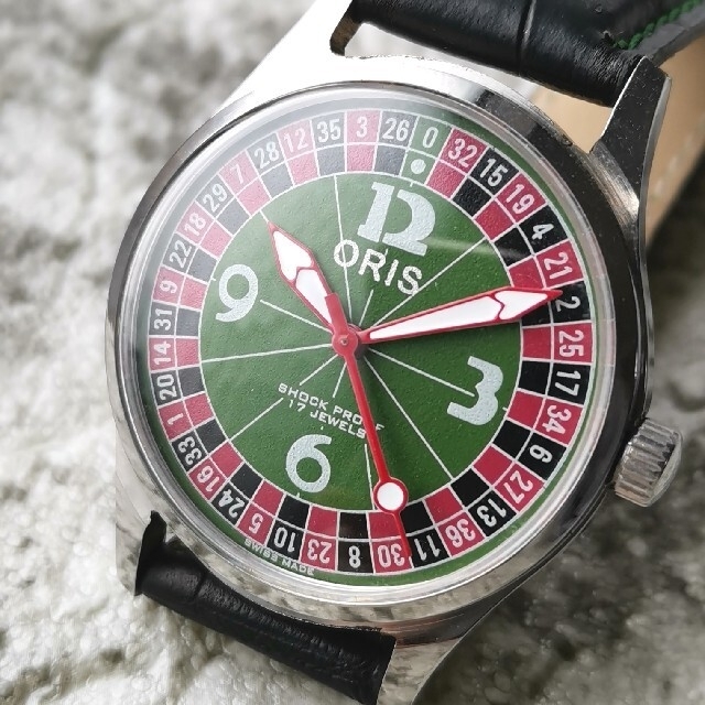 オリス ORIS シルバー グリーン カジノ 3針 1970s 整備済 機械式