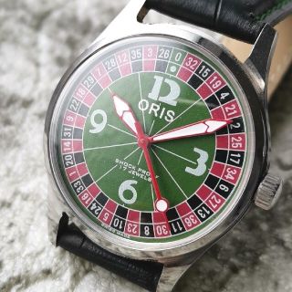 オリス(ORIS)のオリス ORIS シルバー グリーン カジノ 3針 1970s 整備済 機械式(腕時計(アナログ))