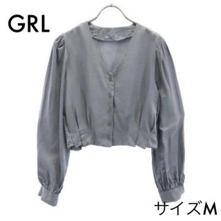 グレイル(GRL)のグレイル Vネック 長袖ブラウス M グレー GRL(シャツ/ブラウス(長袖/七分))