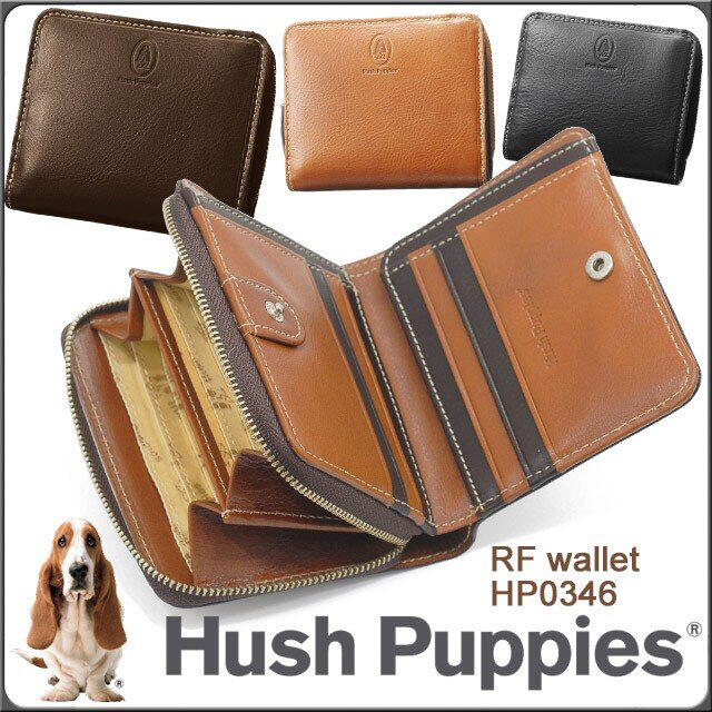 財布 2つ折 ラウンドファスナー Hush Puppies 牛革 HP0346