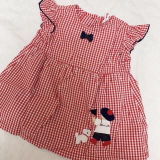 2641 【超美品】 ファミリア 80 ワンピース チェック 赤 黒 黄色