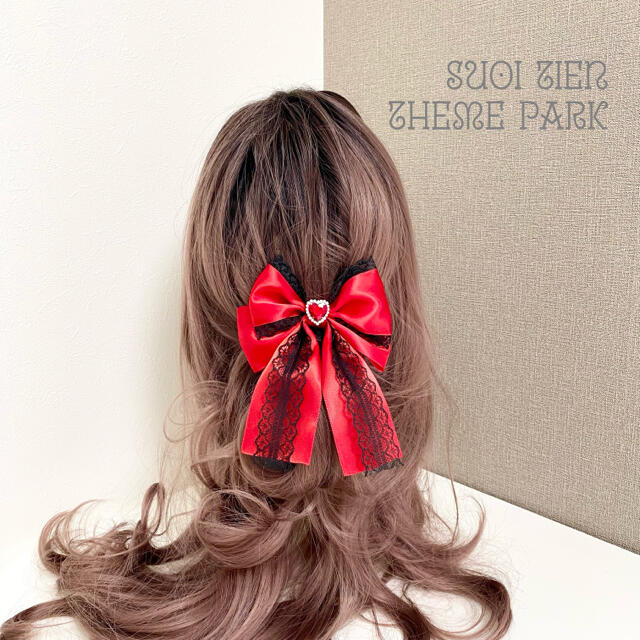 R-28改】赤 リボン 黒 レース ヘアクリップ ロリータの通販 by R-28改】赤 リボン 黒 レース ヘアクリップ ロリータの通販 by