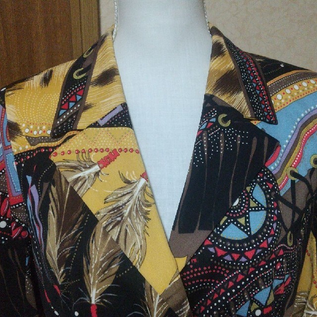 ひし型 【良品】LEONARD 和柄ジャケット ミドル丈 カンカン素材