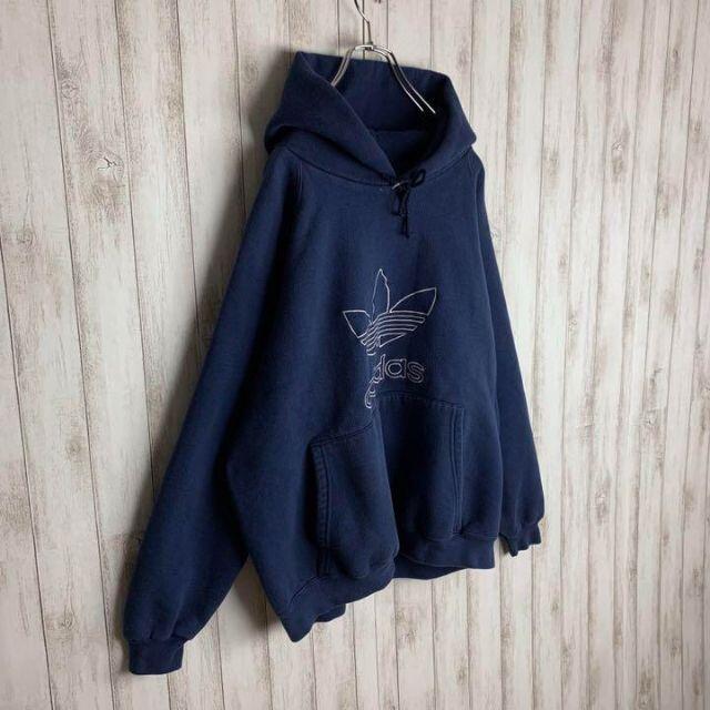 adidas - 【USA製】アディダス☆ビッグロゴ超肉厚パーカー 刺繍ロゴ 裏