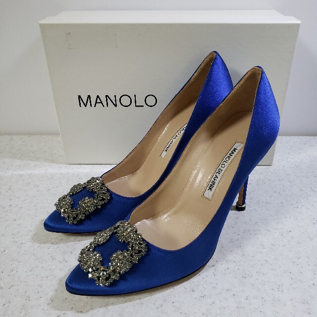 【美品】MANOLO BLAHNIK マノロブラニクハンギシ35 ロイヤルブルー