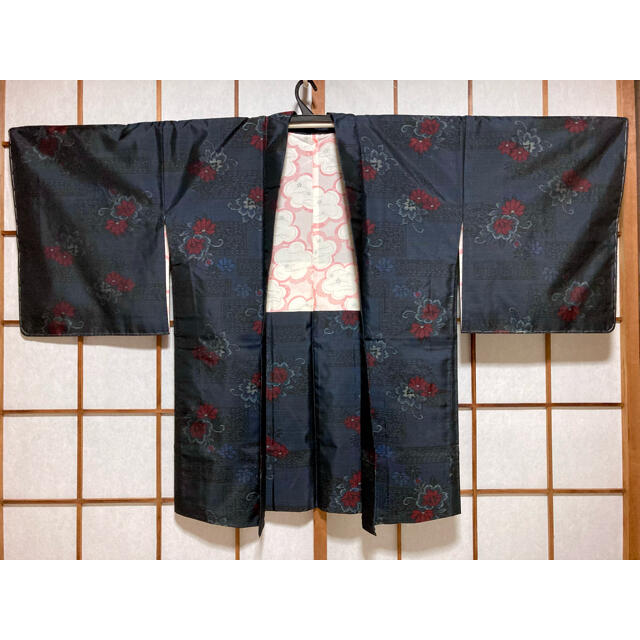 大島紬 羽織 裄68㎝ 青 藍色 花柄 しつけ付き レトロ 着物の通販 by