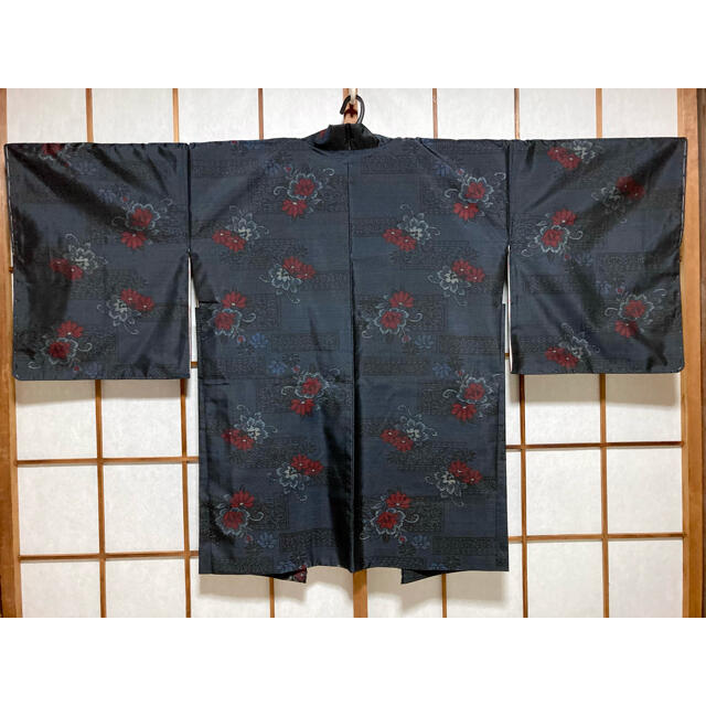 大島紬 羽織 裄68㎝ 青 藍色 花柄 しつけ付き レトロ 着物の通販 by