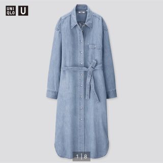 ユニクロ(UNIQLO)の新品タグ付 ユニクロ デニムシャツワンピース（長袖）ブルー Mサイズ(ロングワンピース/マキシワンピース)