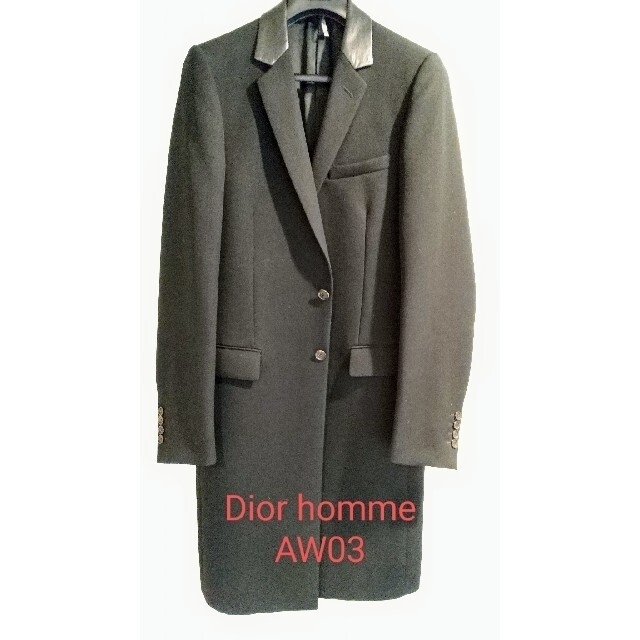 DIOR HOMME(ディオールオム)のAW03 ディオールオム by エディスリマン　レザーラペル コート 48 メンズのジャケット/アウター(チェスターコート)の商品写真