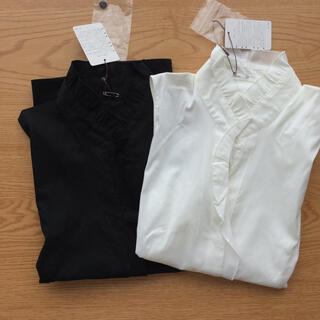 プロポーションボディドレッシング(PROPORTION BODY DRESSING)のプロポ  フリルシャツ  サイズ2  白黒(シャツ/ブラウス(半袖/袖なし))