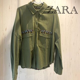 ザラ(ZARA)のZARA 刺繍フリンジミリタリージャケット(ミリタリージャケット)