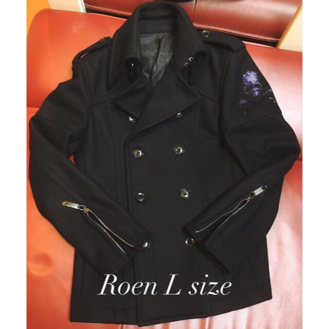 【極美品/定価11万】Roen スカル 肩(紫)スワロ装飾Pコート【L/46】ジャケット/アウター