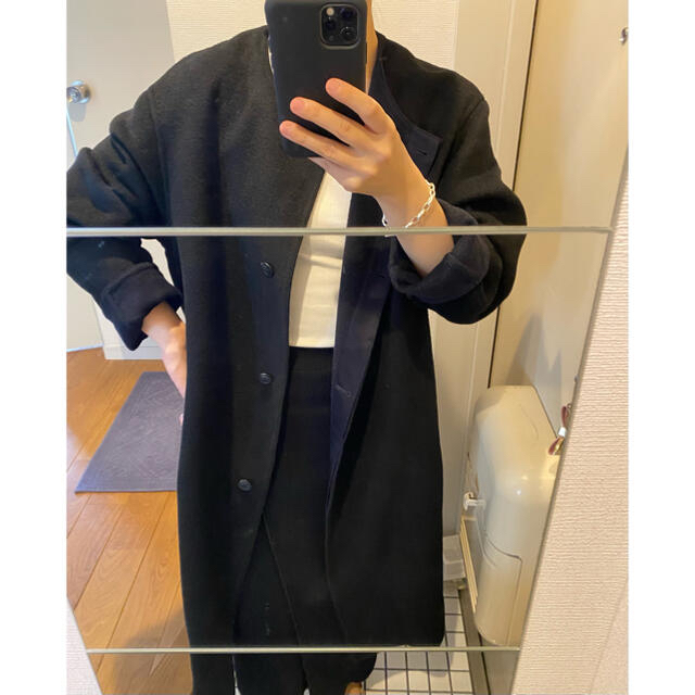 UNIQLO - 【UNIQLO】ダブルフェイスノーカラーコート(L)の通販 UNIQLO - 【UNIQLO】ダブルフェイスノーカラーコート(L)の通販